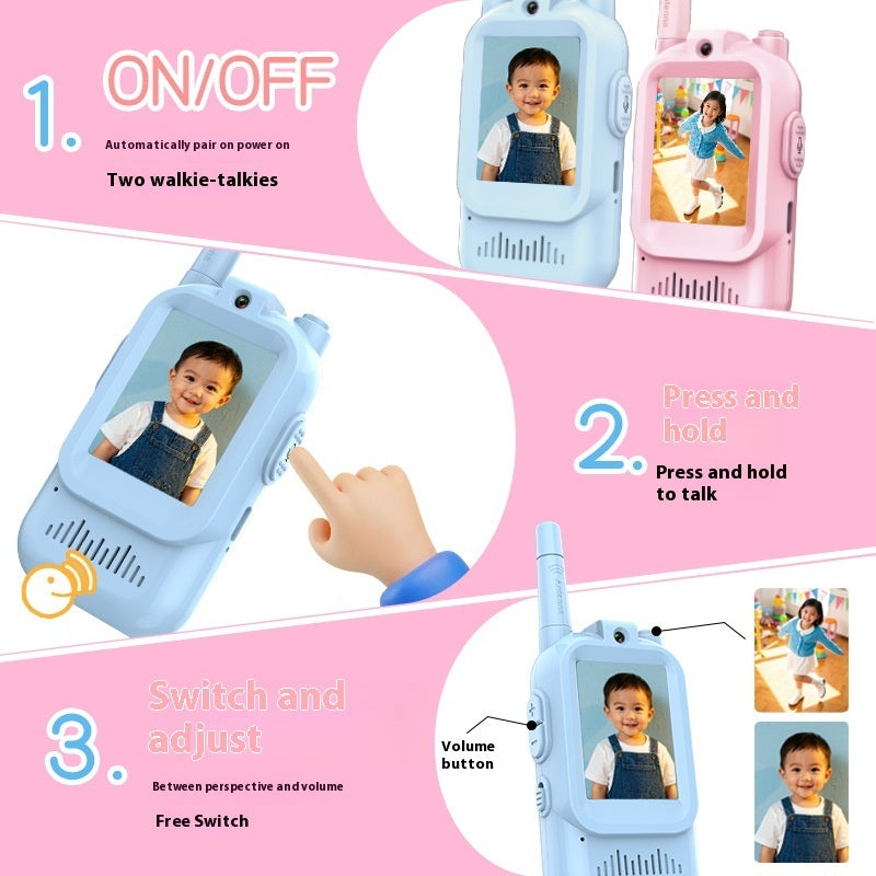 Mini Video Wireless Walkie Talkies For Kids Handheld 2 Pack Rechargeable Intercom Cam