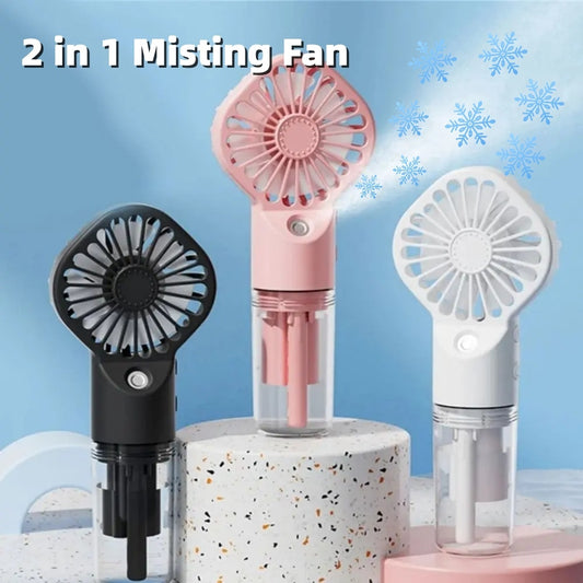 Portable, electronics, rechargeable fan and spray