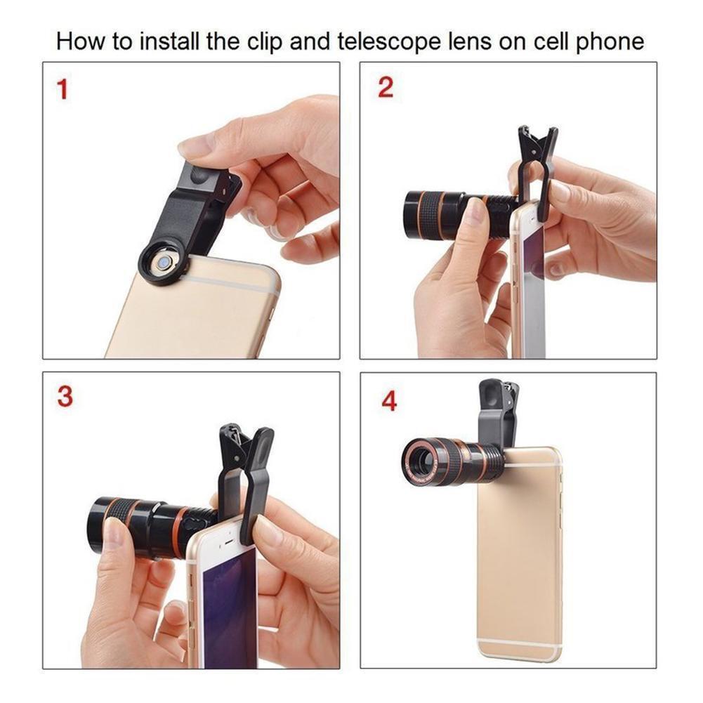 HD 8X Clip On Optical Zoom, Telescope Camera Lens For Universal Mobile Cell Phone